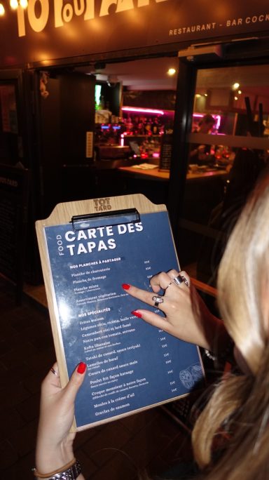 Carte des tapas Tôt ou tard 